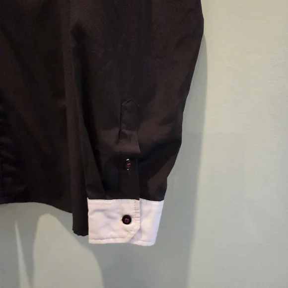 Ruiqige Black Button-Down Shirt with White Contrast Trim Red Button Men's M/L - Picture 3 of 8